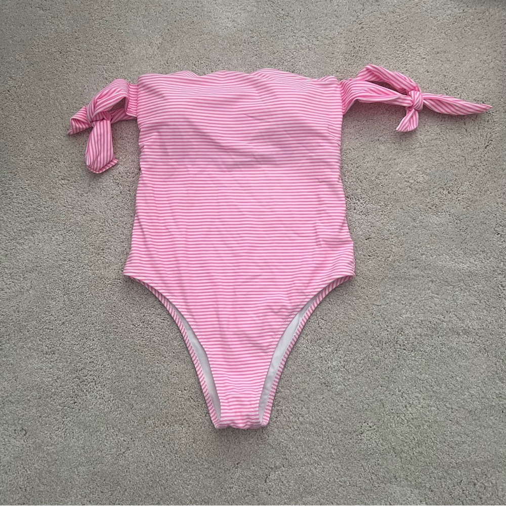 Pink Striped Off-Shoulder Swimsuit